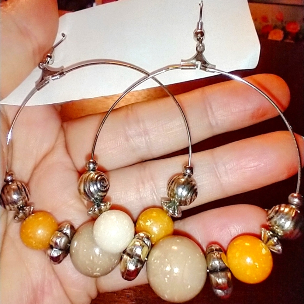 Vintage hoop Earrings, 3 inch, Fall colors.